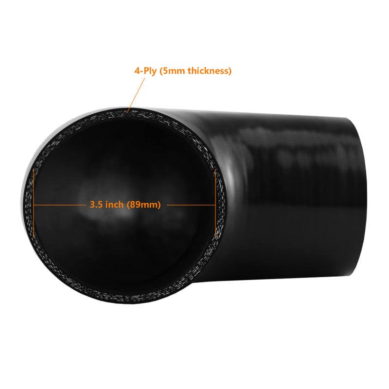 Ucreative 90 Degree Elbow ID: 3.5"(89mm) 4-Ply High Performance Coupler Silicone Hose for Vehicle with T-Bolt Clamp - Image 2